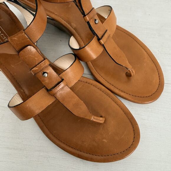 Coach Vivian Leather Thong Sandals Size 11 B Brown Strappy Low Wedge Classic - Picture 9 of 14